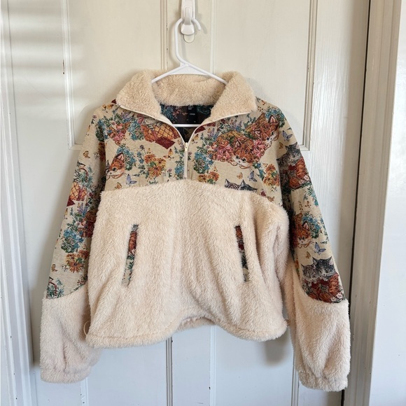 Cider Sweaters - Cider Kitten Tapestry print fleece pullover size medium